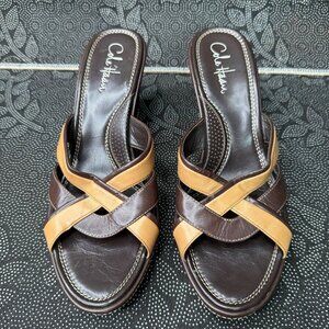 Cole Haan Womens Brown & Tan Leather Wedge Sandals Size 8